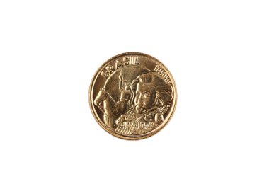 Beyaz bir arka plan üzerinde izole bir 10 centavo Brezilyalı madalyonun bir super makro görüntü