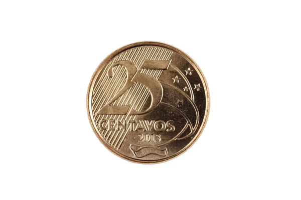 Ein Super Makrobild Einer Centavo Brasilianischen Münze Isoliert Auf Weißem — Stockfoto