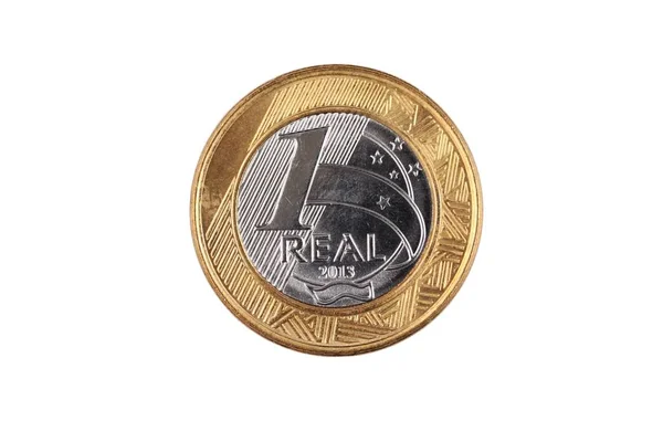 Una Imagen Súper Macro Una Moneda Real Bimetálica Aislada Sobre — Foto de Stock