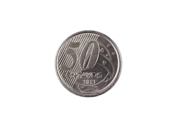 Супер Макро Зображення Centavo Бразильський Монети Ізольовані Білому Фоні — стокове фото