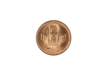 Beyaz bir arka plan üzerinde izole 1 Pakistan Rupisi yazı tura bir super makro görüntüsünü