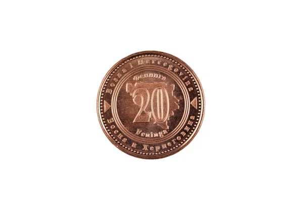 一个在白色背景上被隔离的波斯尼亚 Fenings 硬币的宏观图像 — 图库照片