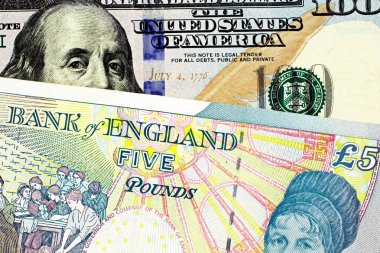 İngiltere'den beş Lirası Not bir mavi imajını yakından, Amerikan yüz dikkat edin.