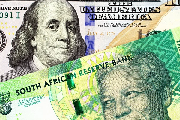 Zamknij Się Obraz Niebieski Amerykańskiego Banknotu Dolarowego Sto Dziesięciu Południowej — Zdjęcie stockowe