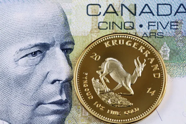 Een Close Beeld Van Een Canadese Vijf Dollar Bill Met — Stockfoto
