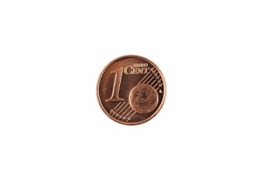 Bir Euro cent sikke, beyaz bir arka plan üzerinde izole makro aşırı bir yakın çekim görüntü bir bakır renkli