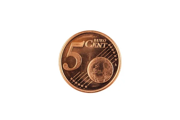 Image Gros Plan Une Pièce Cinq Centimes Euro Cuivrée Macro — Photo