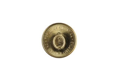 Görüntü üzerinde beyaz bir arka plan izole bir Arjantinli on centavos madalyonun yakından