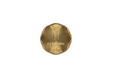 Beyaz bir arka plan üzerinde izole bir Arjantinli bir centavos para görüntüsünü yakından