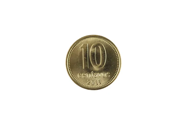 Близько Образ Аргентинських Десять Сентаво Монета Ізольовані Білому Фоні — стокове фото