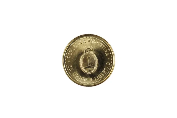 Uma Imagem Perto Uma Moeda Argentina Dez Centavos Isolada Fundo — Fotografia de Stock