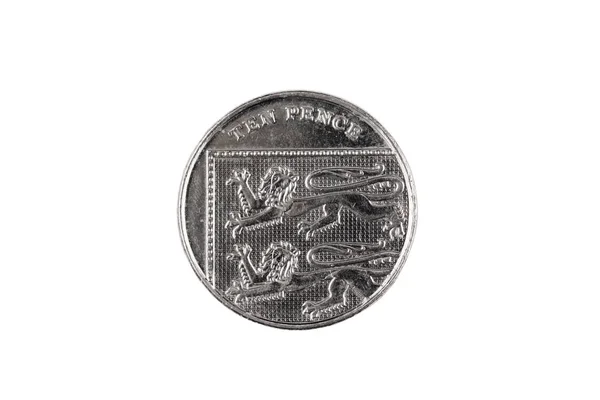 Zblízka Obraz Mince Bimettalic Velká Británie Deset Pencí Izolované Čisté — Stock fotografie