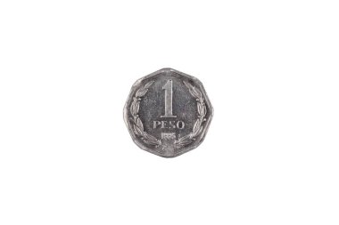 A macro image of a silver one Chilean peso coin isolated on a white background clipart
