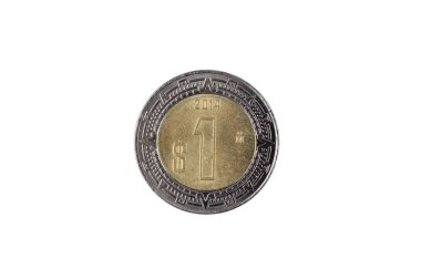 Beyaz bir arka plan üzerinde izole bimettalic bir Meksika Pezosu jeton bir makro görüntüsünü