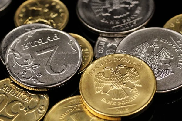 Una Imagen Macro Surtido Monedas Federación Rusa Sobre Fondo Negro — Foto de Stock