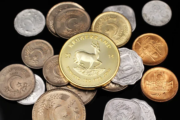 Une Macro Image Une Pièce Monnaie Krugerrand Sud Africaine Avec — Photo
