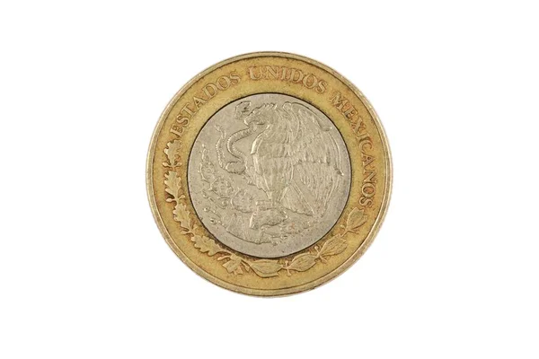 Макрос Образ Bimettalic Десять Мексиканське Песо Монети Ізольовані Білому Фоні — стокове фото