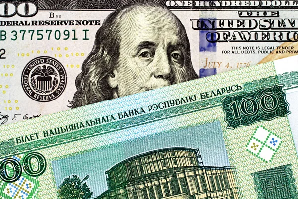 Makro Bild Amerikansk Hundra Dollar Bill Med Grön Vitryska Hundra — Stockfoto