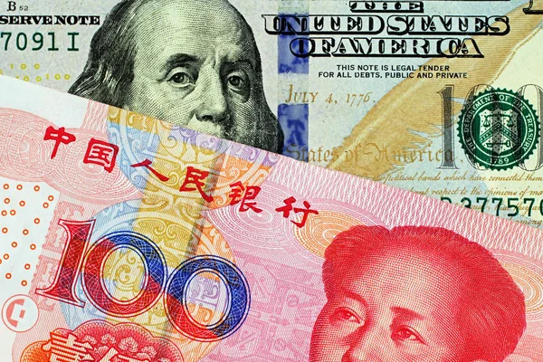 Macro Image Chinese One Hundred Yuan Bank Note American One — Stock Photo, Image