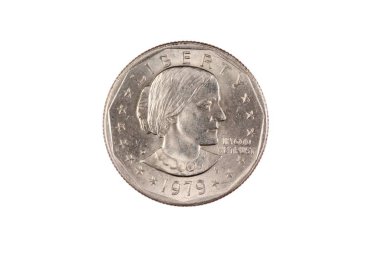 Bir izole Susan B, Anthony bir dolar sikke üzerinde beyaz bir arka plan görüntüsünü yakından
