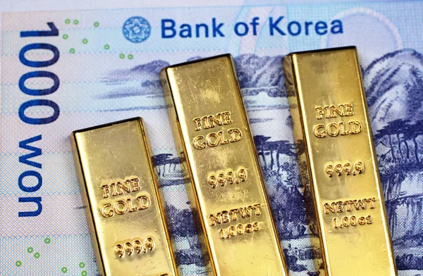 Une Image Rapprochée Billet Banque Sud Coréen Mille Wons Avec — Photo