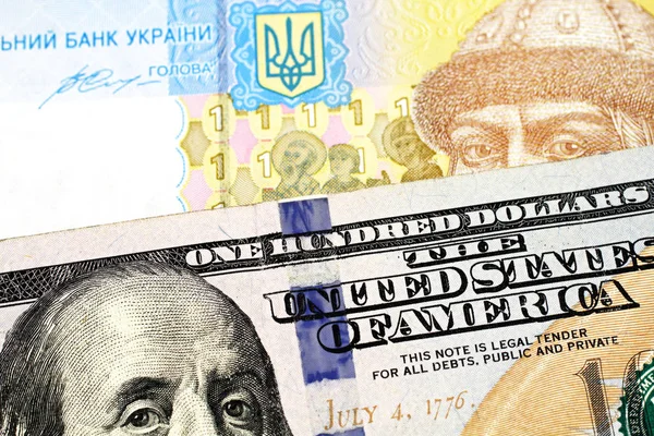 Een Blauwe Gele Een Hryvnia Bankbiljet Uit Oekraïne Met Een — Stockfoto