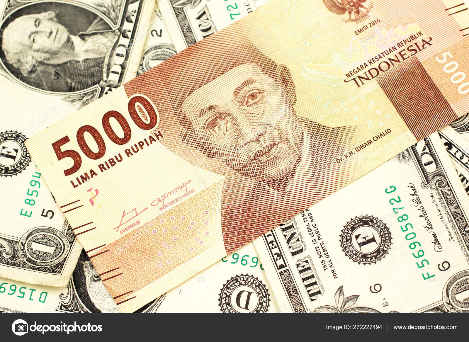 Orange Five Thousand Indonesian Rupiah Bank Note American One Dollar —  Stock Photo © vitoriaholdingsllc@gmail.com #272227494