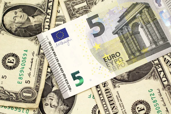 Immagine Ravvicinata Una Banconota Cinque Euro Dall Europa Macro Con — Foto Stock