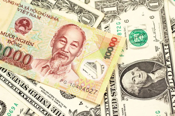 Blízký Obrázek Vietnamské Bankovky 10000 Dong Bank Pozadí Jednoho Dolarového — Stock fotografie