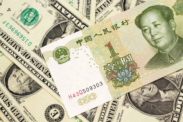 Een Groen Één Chinese Yuan Bankbiljet Close Macro Met Amerikaanse — Stockfoto