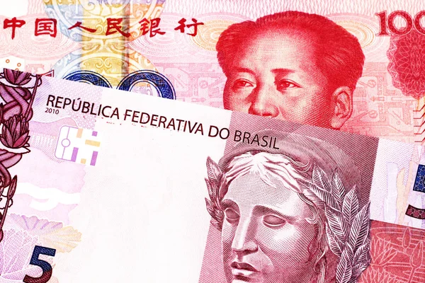 Uma Nota Banco 100 Yuans Chineses Vermelhos Com Uma Nota — Fotografia de Stock