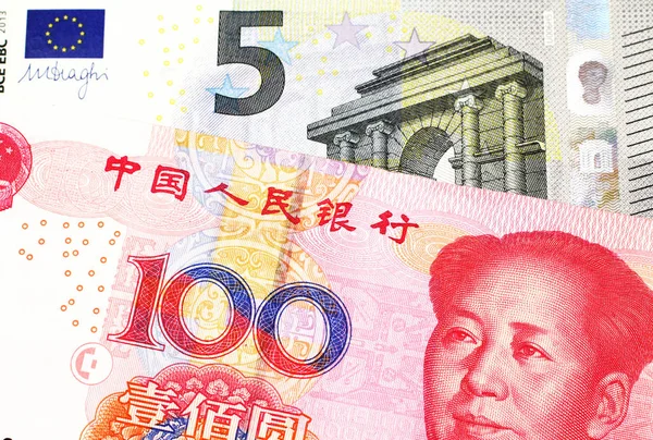 Obraz Makro 100 Yuan Chiński Bank Notatki Kolorowych Pięciu Banknotów — Zdjęcie stockowe