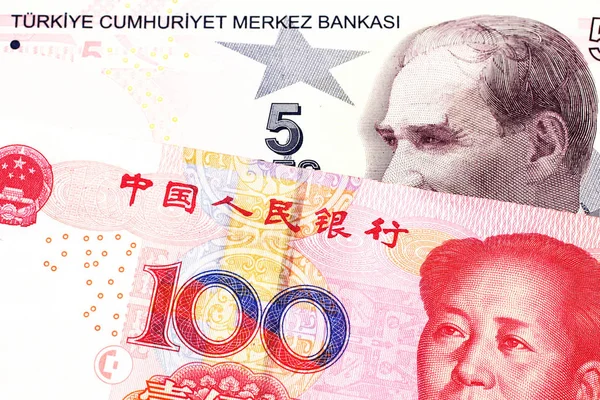 Close Image Purple Five Turkish Lira Bank Note Red One — Stock Photo, Image