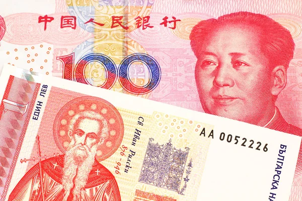 Болгарський Один Лев Банк Примітка Червоним 100 Юанів Юаня Китайський — стокове фото
