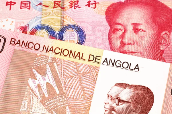 Colorful Ten Kwanza Bill Angola Red Chinese 100 Yuan Bank — Stock Photo, Image