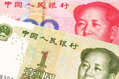 Çin Halk Cumhuriyeti'nden bir yuan notunun yakın bir görüntüsü ve Çin'den bir yüz yuan not