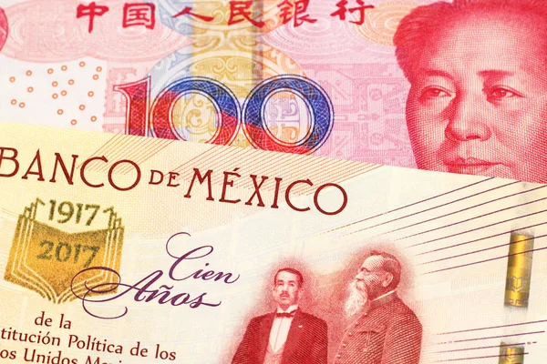 Uma Nota 100 Pesos Mexicanos Gravada Macro Com Uma Nota — Fotografia de Stock