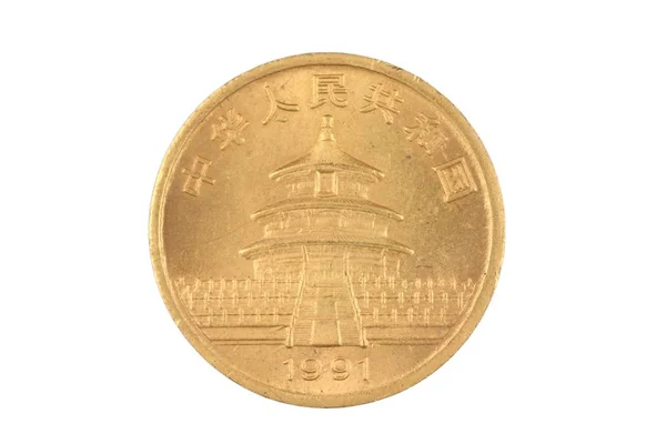 Una Imagen Cerca Oro Moneda China Una Onza Aislada Sobre —  Fotos de Stock