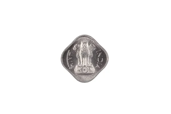 Крупним Планом Прямокутної Старої Індійської Однієї Рупія Монету Ізольований Чистому — стокове фото