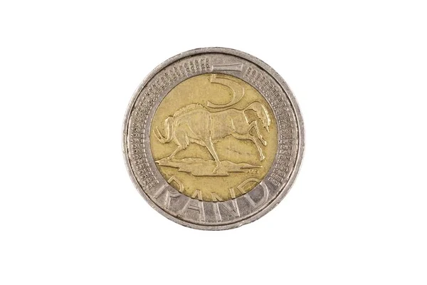 Крупним Планом Зображення Бічеттальной Південноафриканський Ять Rand Монета Ізольований Білому — стокове фото