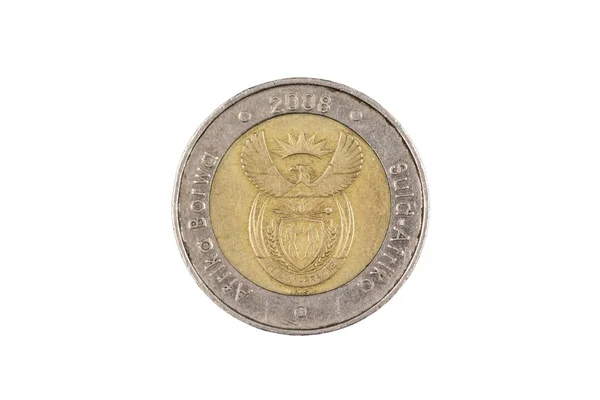Bliska Obraz Bimettalic Rpa Pięć Rand Monety Izolowane Białym Tle — Zdjęcie stockowe