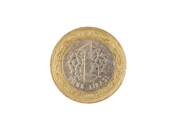 Однобічна Турецька Монета Одна Ліра Ізольована Білому Фоні Знята Макро — стокове фото