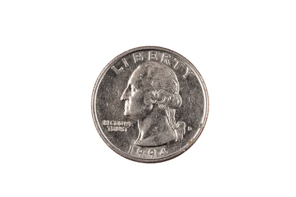 American Twenty Five Cent Quarter Close Macro Clean White Background — Stock Photo, Image