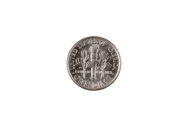 Een Amerikaanse Tien Cent Dime Close Macro Tegen Een Schone — Stockfoto