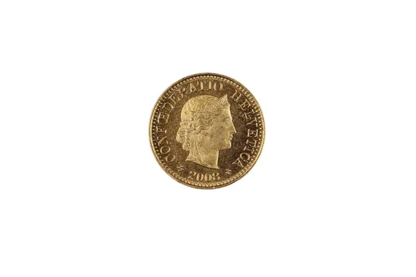 Närbild Bild Schweizisk Fem Centimes Mynt Isolerat Vit Bakgrund Sköt — Stockfoto