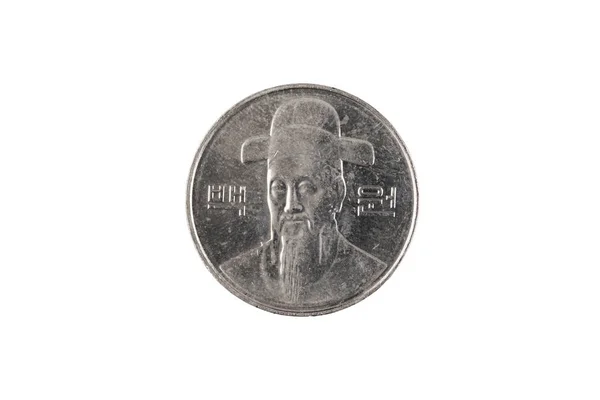 Una Imagen Cerca Una Moneda Surcoreana Cien Won Aislada Sobre —  Fotos de Stock
