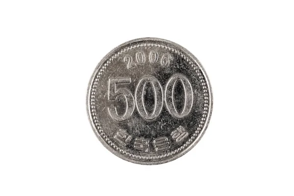 Крупним Планом Зображення Південнокорейського 500 Виграв Монету Ізольований Чистому Білому — стокове фото