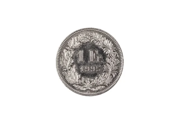 Close Image Swiss One Franc Coin Isolated White Background Shot — Stock Photo, Image