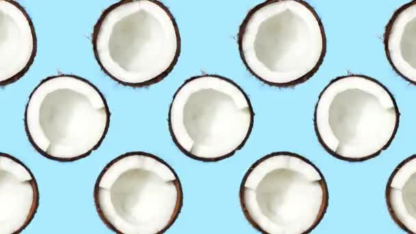 Coconuts Rotating Blue Background Tropical Fruit Funky Animation — Stock Video