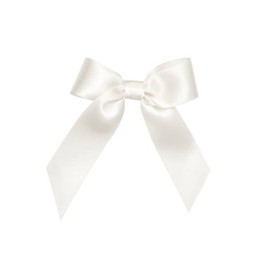 Beyaz yay ipek kurdele kullanılarak bağlı, üst görünümü kesip